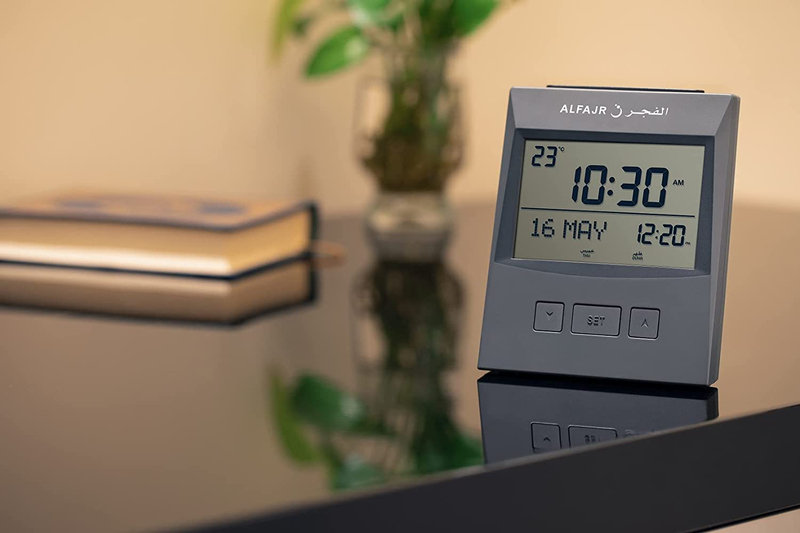 Al Fajr Digital Azan Table Clock, CS-13, Grey