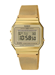 Casio Digital Quartz Unisex Watch with Stainless Steel Band, Water Resistant, A700WMG-9ADF, Gold