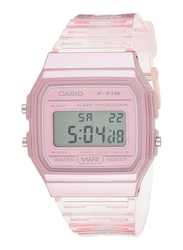 Casio Youth Digital Quartz Unisex Watch with Resin Band, Water Resistant, F-91WS-4DF, Light Pink-Grey