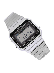 Casio Vintage Digital Quartz Unisex Watch with Stainless Steel Band, Water Resistant, A700W-1ADF, Silver-Black/Grey