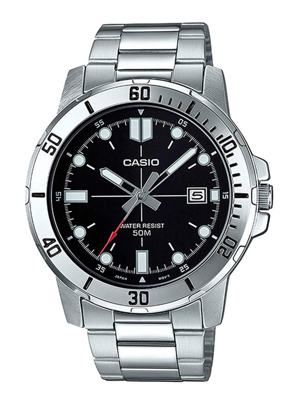 Casio Enticer Analog Watch for Men with Stainless Steel Band, Water Resistant, MTP-VD01D-1EVUDF, Silver-Black