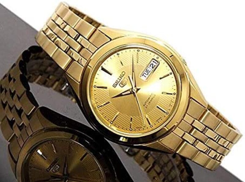 Seiko Analog Watch for Men with Stainless Steel Band, Water Resistant, SNKL28J1, Gold