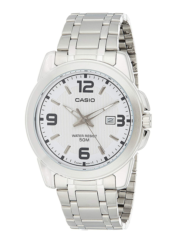 Casio Analog Watch for Men with Stainless Steel Band, Water Resistant, MTP-1314D-7AVDF, Silver-White
