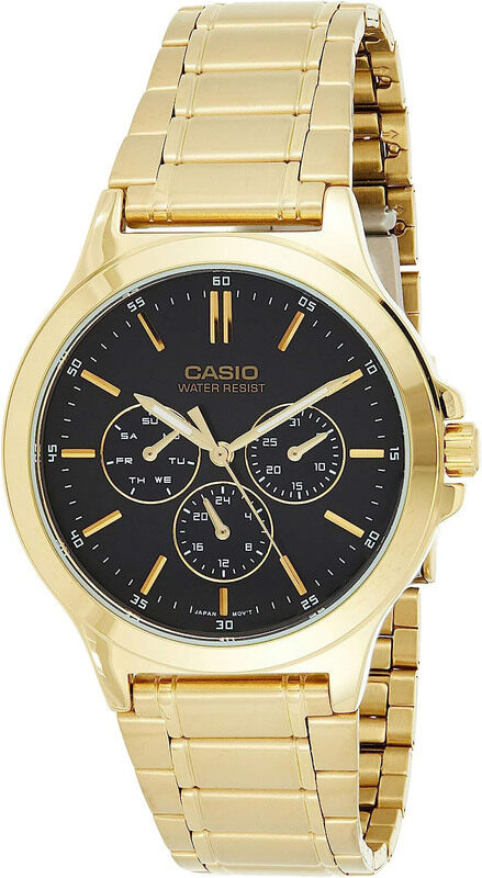 

Casio Analog Watch for Men with Stainless Steel Band, Water Resistant, MTP-V300G-1AUDF, Black-Gold