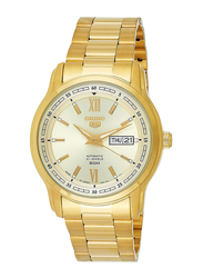Seiko Automatic Analog Watch for Men with Stainless Steel Band, Water Resistant, SNKP20J1, Gold-Off White
