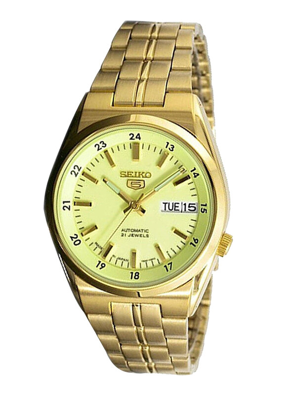 

Seiko 5 Automatic Analog Watch for Men with Stainless Steel Band, Water Resistant, SNK578J1, Gold-Yellow