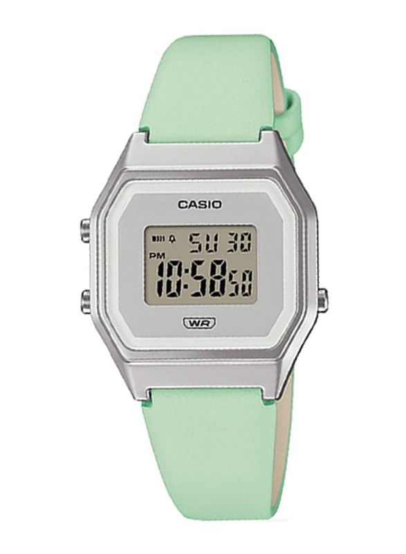 Casio Vintage Digital Watch for Women with Leather Band, Water Submerge Resistant, LA680WEL-3DF, Silver/Green