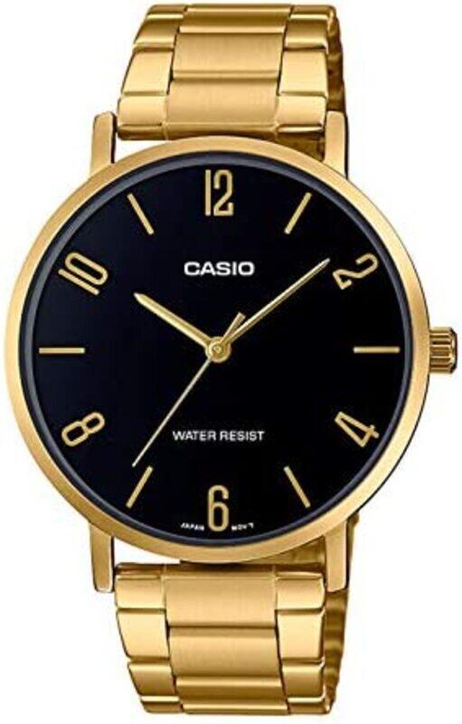 

Casio Enticer Analog Watch for Men with Stainless Steel Band, Water Resistant, MTP-VT01G-1B2UDF, Gold-Black