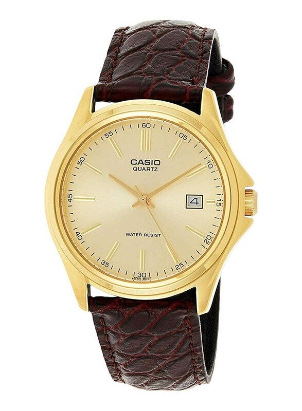 

Casio Analog Watch for Men with Leather Band, Water Resistant, MTP1183Q-9A, Gold/Brown