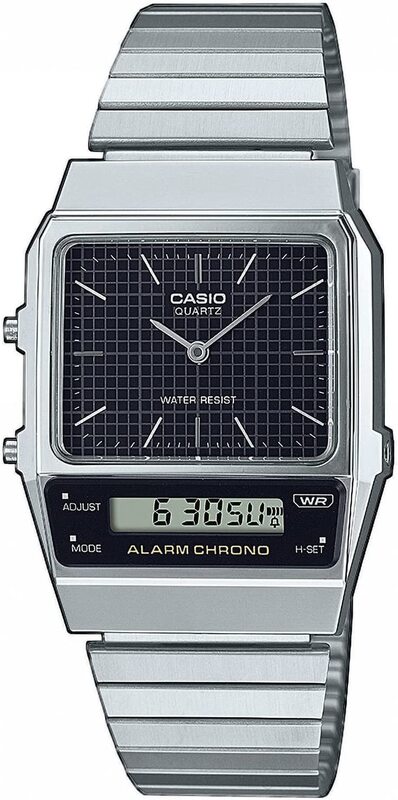 Casio Analog Watch Unisex with Stainless Steel Band, Chronograph, AQ-800E-1AEF, Silver/Black