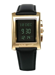 Al Fajr Digital Unisex Watch with Leather Band, Water Resistant, WL-08G, Black