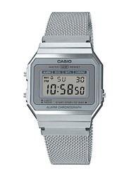 Casio Digital Quartz Unisex Watch with Stainless Steel Band, Water Resistant, A700WM-7ADF, Silver-Grey