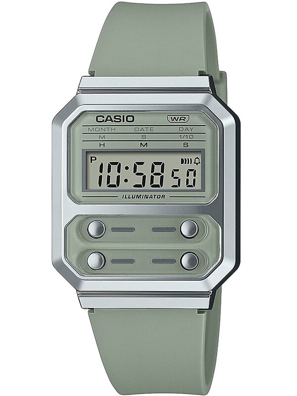 Casio Vintage Digital Watch Unisex with Resin Band, Water Resistant, A100WEF-3AEF, Grey-Green