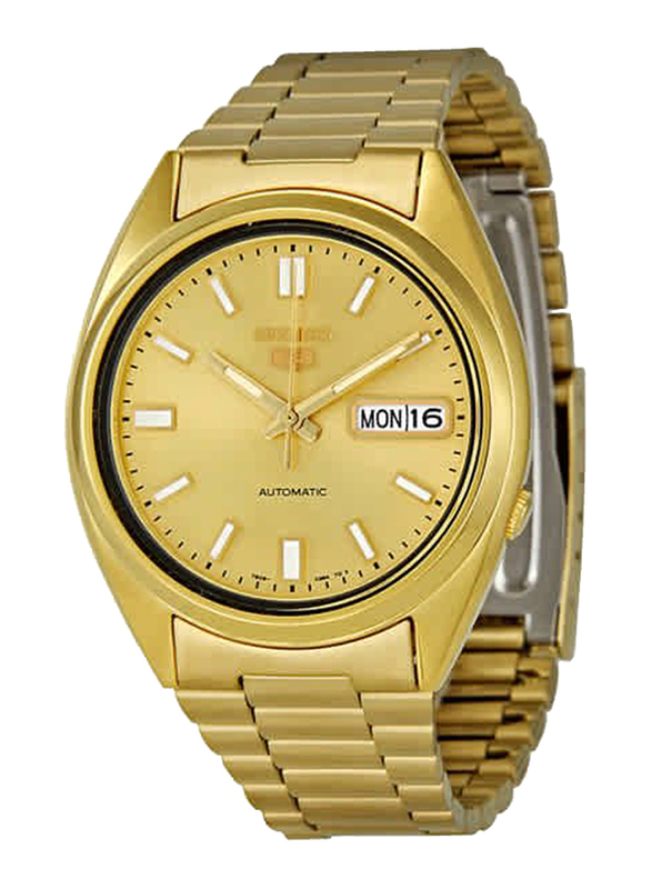 Seiko Analog Watch for Men with Stainless Steel Band, Water Resistant, SNXS80, Gold