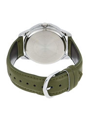 Casio Analog Watch for Men with Leather Band, Water Resistant, MTP-V004L-3BUDF, Green-Silver