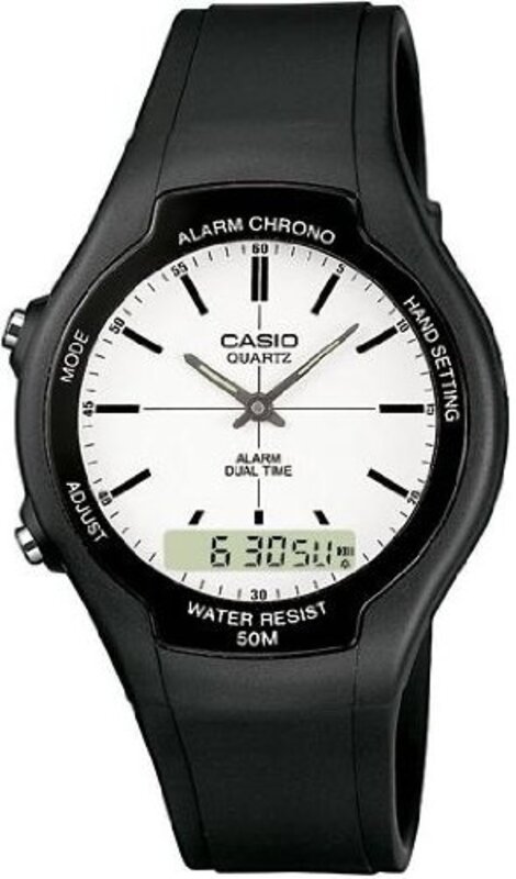 Casio Analog/Digital Watch for Men with Rubber Band, AW-90H-7EVEF, Black-White