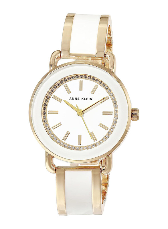 

Anne Klein Glitter Accented Bangle Analog Watch for Women with Stainless Steel Band, Water Resistant with Chronograph, AK3690WTGB, Gold-Tan