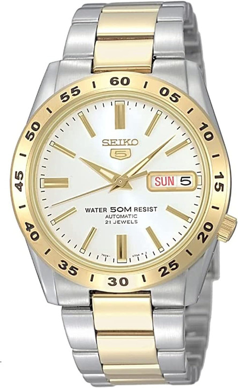 

Seiko 5 Sports TT Mechanical Analog Watch for Men with Stainless Steel Band, Water Resistant, SNKE04, Silver-gold/Champange