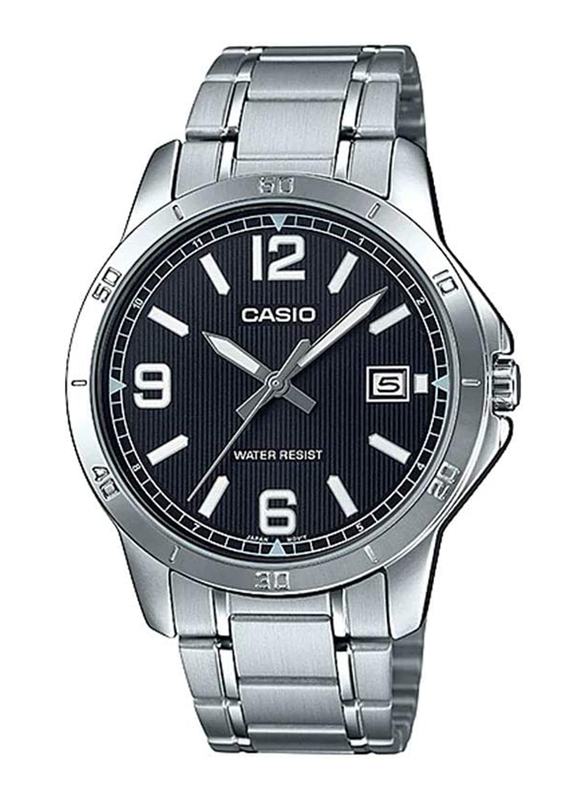 Casio Analog Quartz Watch for Men with Stainless Steel Band, Splash Resistant, MTP-V004D-1B2UDF, Silver-Black