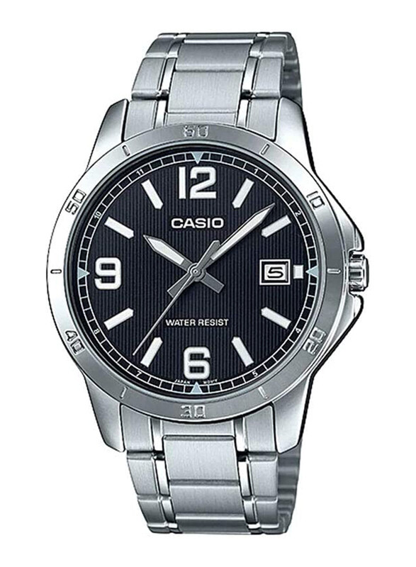 

Casio Analog Quartz Watch for Men with Stainless Steel Band, Splash Resistant, MTP-V004D-1B2UDF, Silver-Black