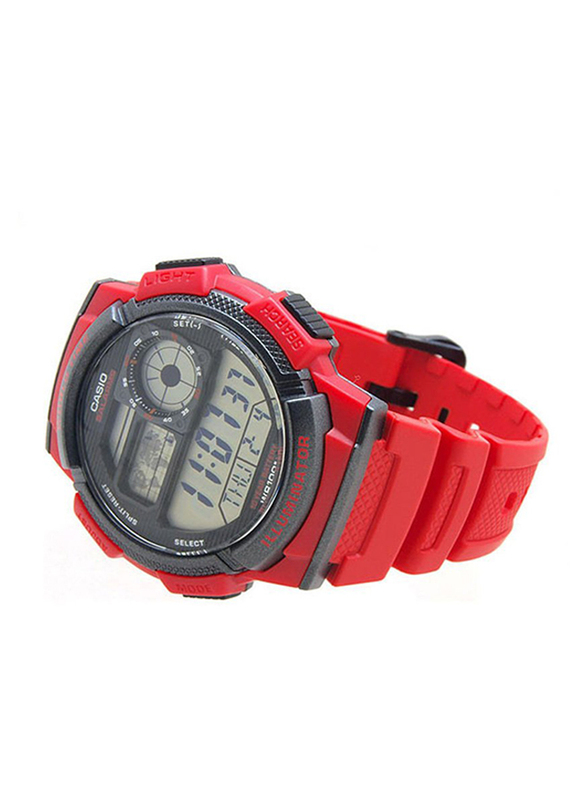 Casio Youth Digital Quartz Illuminator Sport Watch for Men with Resin Band, Water Resistant, AE-1000W-4AV, Red-Black