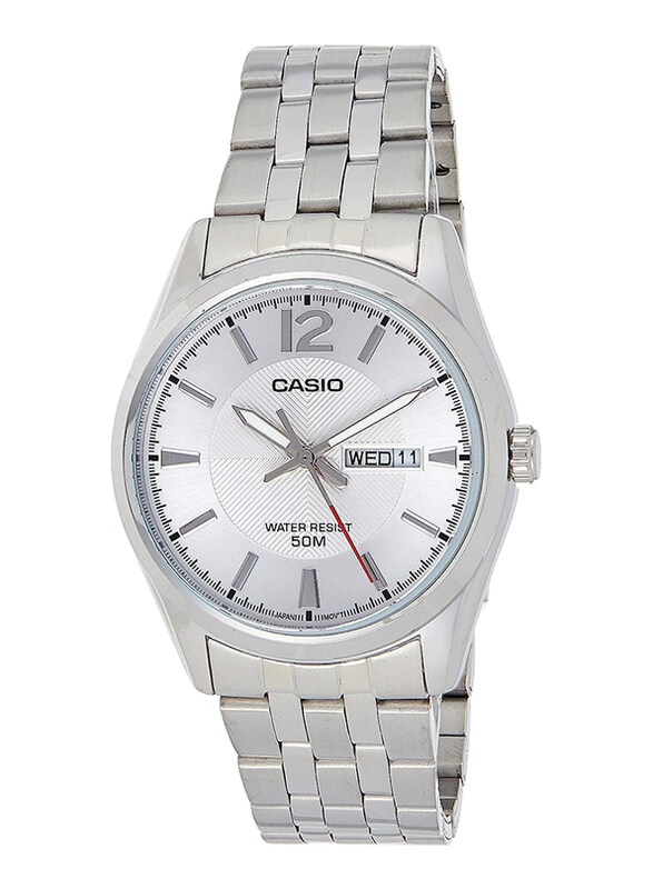 

Casio Analog Watch for Men with Stainless Steel Band, Water Resistant, MTP-1335D-7Avdf, White/Silver