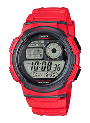 Casio Youth Digital Quartz Illuminator Sport Watch for Men with Resin Band, Water Resistant, AE-1000W-4AV, Red-Black