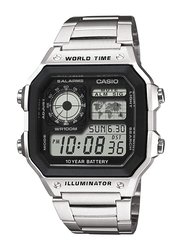 Casio Casual Digital Unisex Watch with Stainless Steel Band, AE-1200WHD-1AVE, Silver-Black
