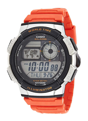 Casio Youth Digital Quartz Illuminator Sport Watch for Men with Resin Band, Water Resistant, AE-1000W-4BVDF, Orange-Black