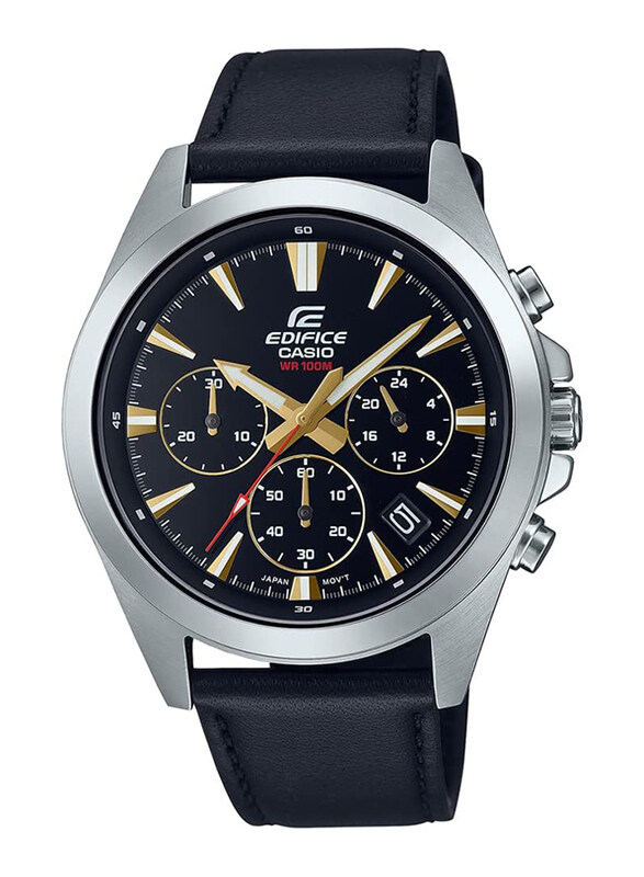 

Casio Edifice Analog Watch for Men with Genuine Leather Band, Water Resistant and Chronograph, EFV-630L-1AVUDF, Black/Silver