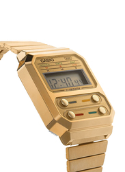 Casio Collection Vintage Digital Watch for Men with Stainless Steel Band, Water Resistant, A100WEG-9AEF, Gold