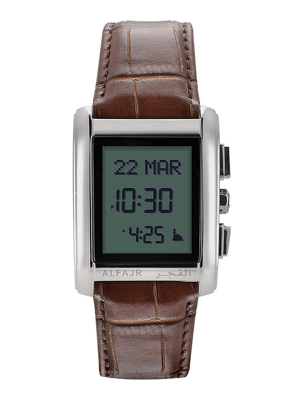 

Al Fajr Casual Digital Watch For Men with Leather Band, Water Resistant, WS-06LBROWN, Brown-Grey