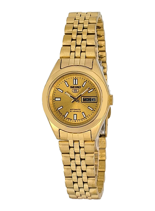 

Seiko 5 Automatic 21 Jewels Analog Watch for Women's with Stainless Steel Band, Water Resistance, SYMF82J1, Gold