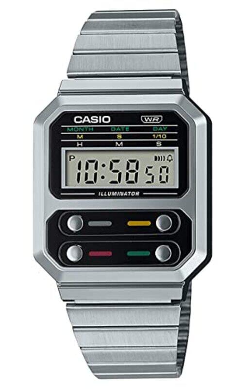 

Casio Digital Watch for Men with Stainless Steel Band, A100WE-1AEF, Silver-Black