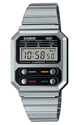 Casio Digital Watch for Men with Stainless Steel Band, A100WE-1AEF, Silver-Black