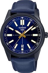 Casio Analog Watch for Men with Leather Genuine Band, MTP-VD02BL-2E, Blue-Blue