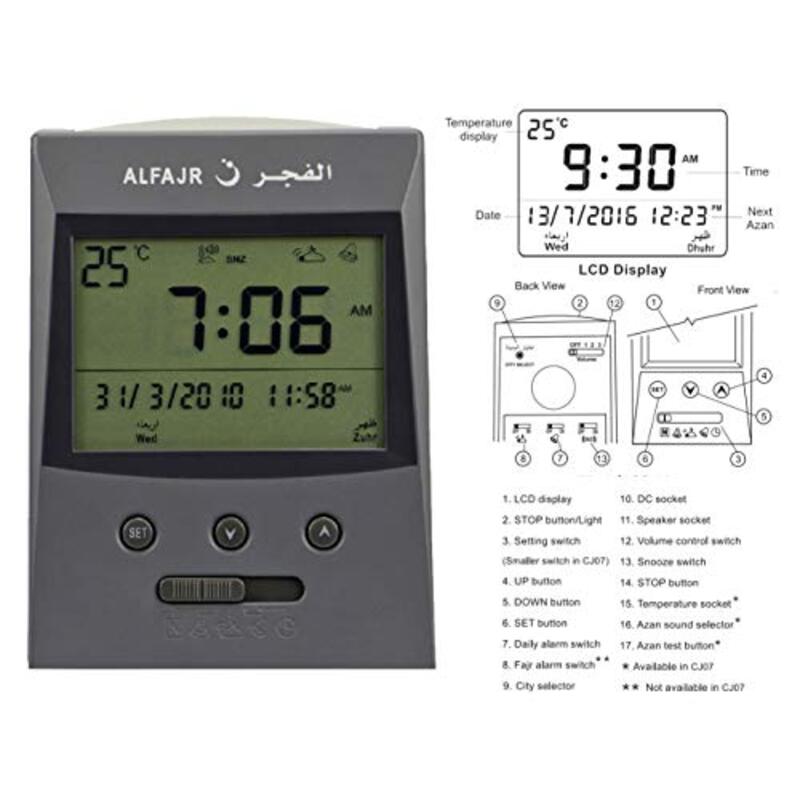 Al Fajr Indoor Table Azan Clock, CS-03, Grey