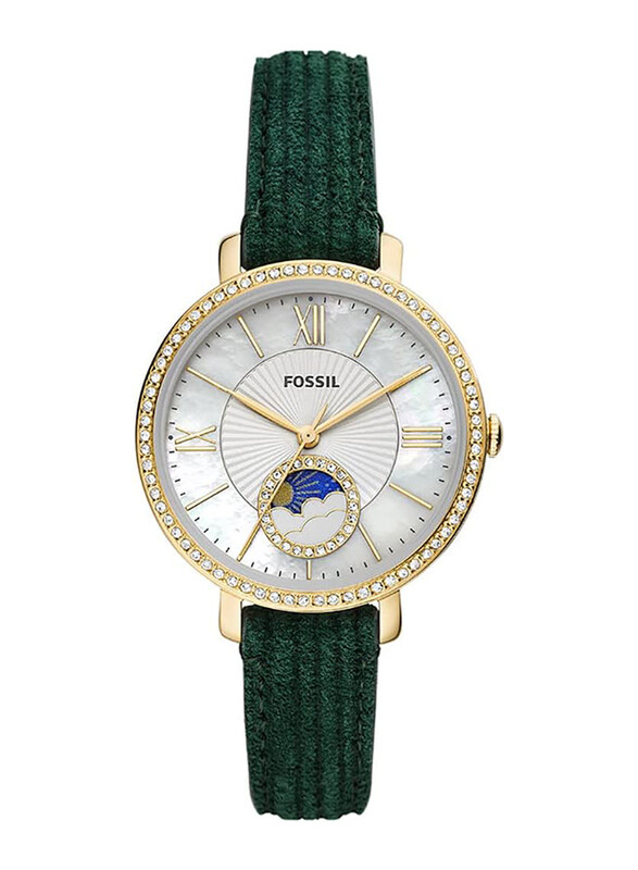 

Fossil Analog Watch for Women with Leather Band, Water Resistant, ES5244, Green-White