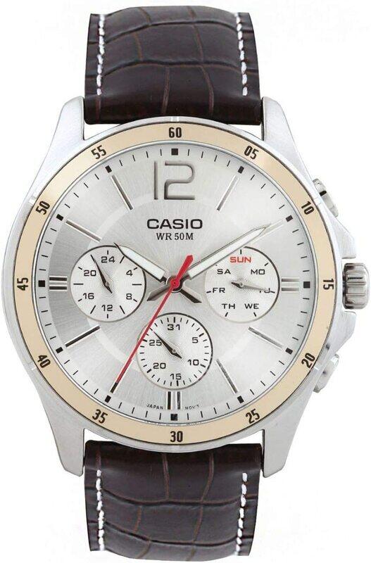 

Casio Analog Watch for Men with Leather Band, Water Resistant and Chronograph, MTP-1374L-7AVDF, Brown/Silver