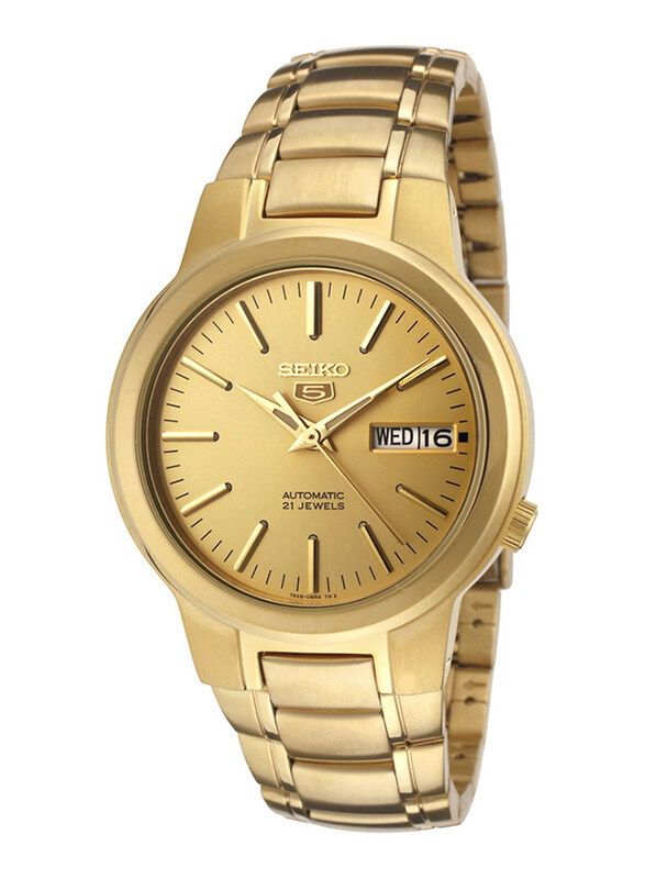 

Seiko 5 Automatic Analog Watch for Men with Stainless Steel Band, Water Resistant, SNKA10, Gold