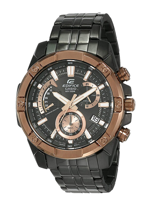 

Casio Edifice Analog Quartz Watch for Men with Stainless Steel Band, Water Resistant and Chronograph, EFR-559DC-1BVUDF (EX492), Black-Black/Brown