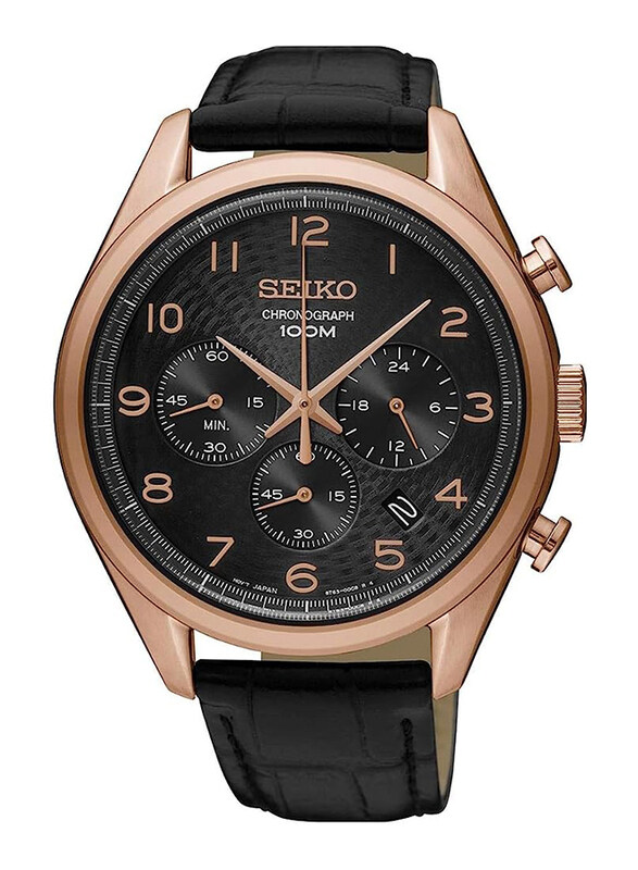 

Seiko Analog Watch for Men with Leather Band, SSB296P1, Black-Black