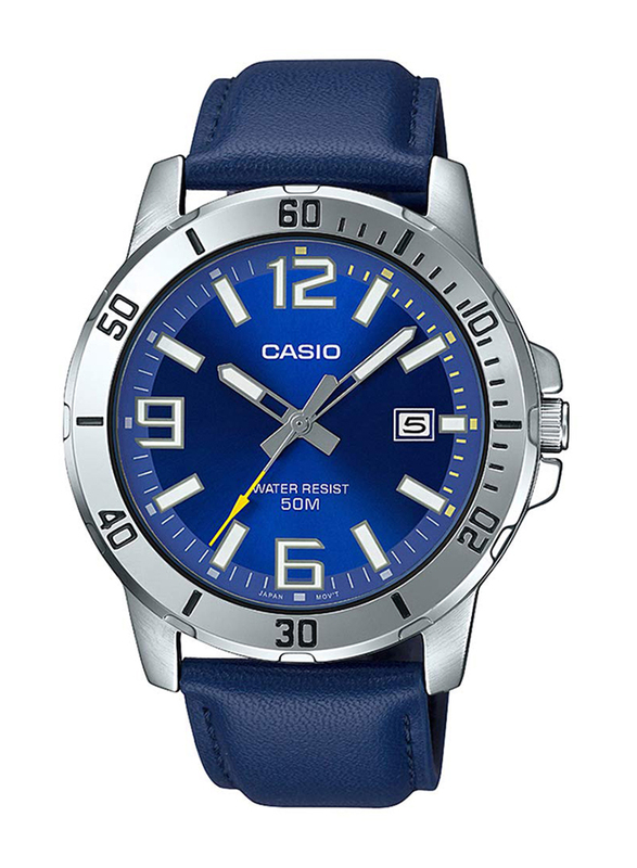 Casio Analog Watch for Men with Leather Band, Water Resistant, MTP-VD01L-2BVUDF, Blue