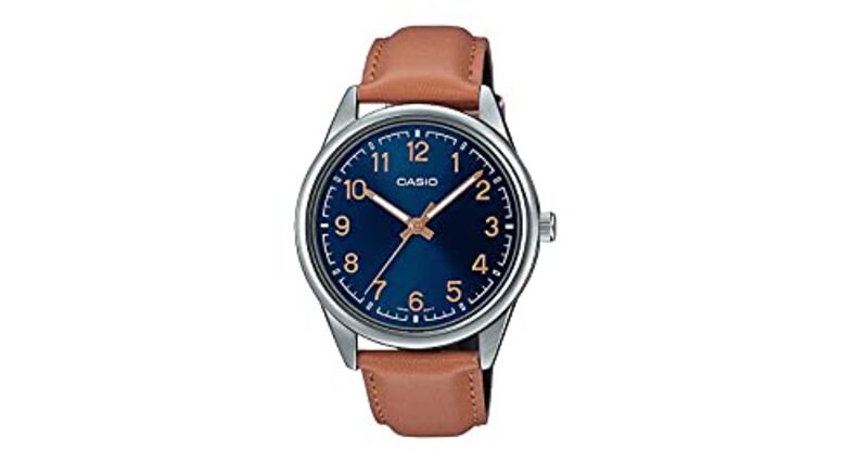 Casio Analog Watch for Women with Leather Genuine Band, MTP-V005L-2B4UDF, Brown-Blue