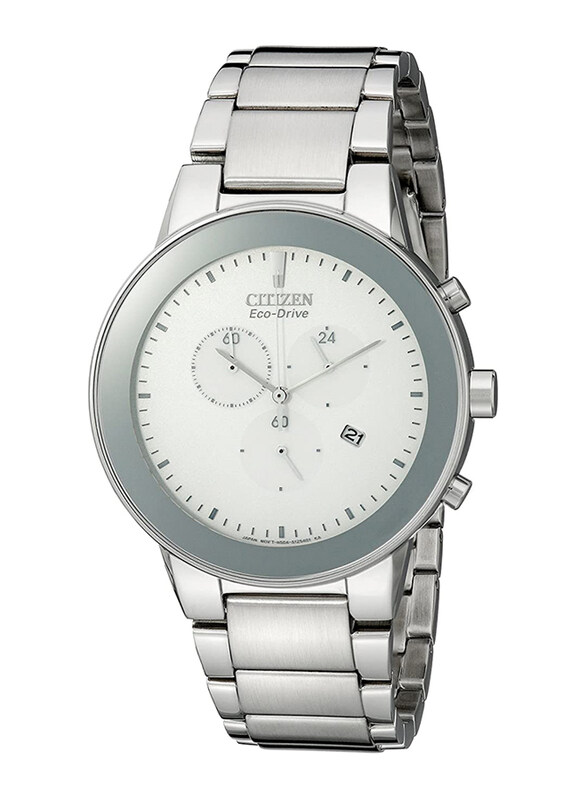 

Citizen Axiom Analog Eco-Drive Watch for Men with Stainless Steel Band, Water Resistant and Chronograph, AT2240-51A, Silver-White