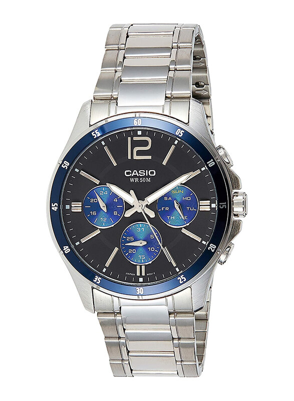 

Casio Analog Watch for Men with Stainless Steel Band, Water Resistant, MTP-1374D-2ADF, Blue/Silver