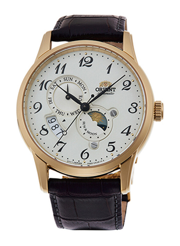 

Orient Classic Sun & Moon Arabia Analog Watch for Men with Leather Band, Water Resistant, RA-AK0002S, Dark Brown/White