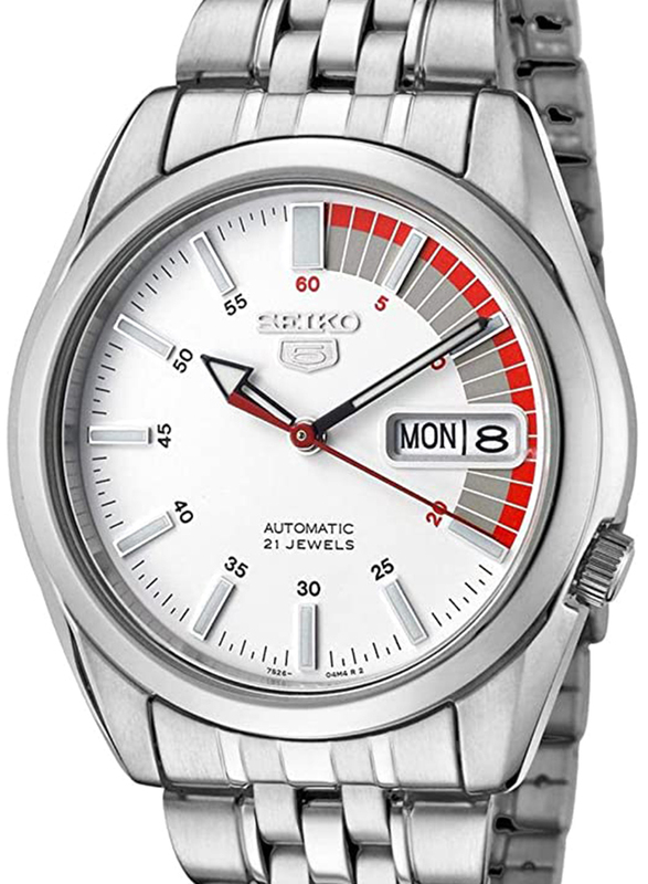 Seiko Analog Watch for Men with Stainless Steel Band, Water Resistant, SNK369K1, Silver-White