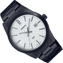 Casio Analog Watch for Men with Stainless Steel Band, Water Resistant, MTP-VD03B-7AUDF, White-Black
