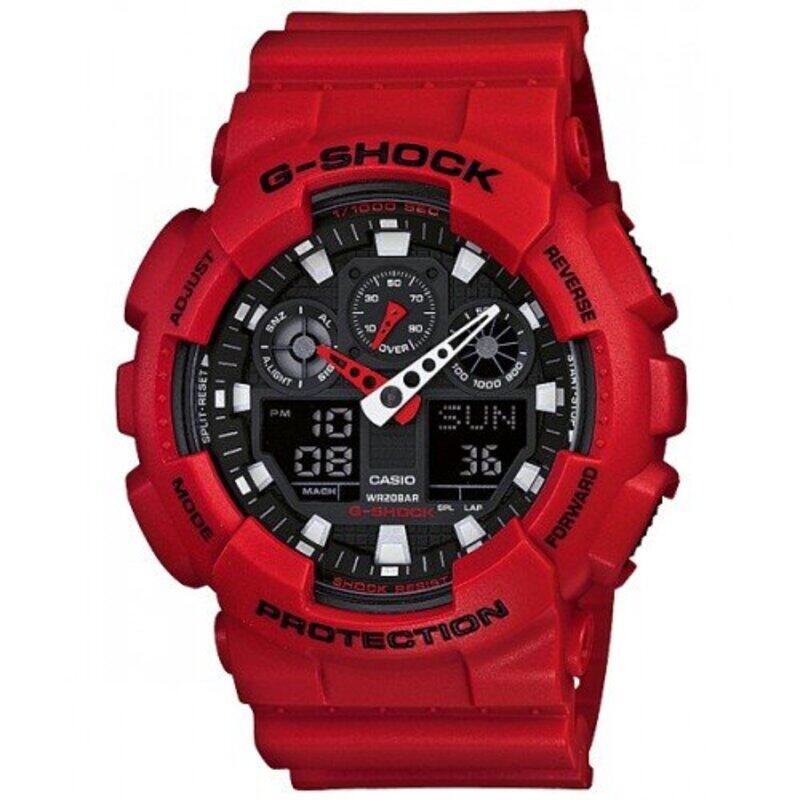 

G-Shock Digital Watch for Men with Resin Band, GA-100B-4ADR (G344), Red-Black